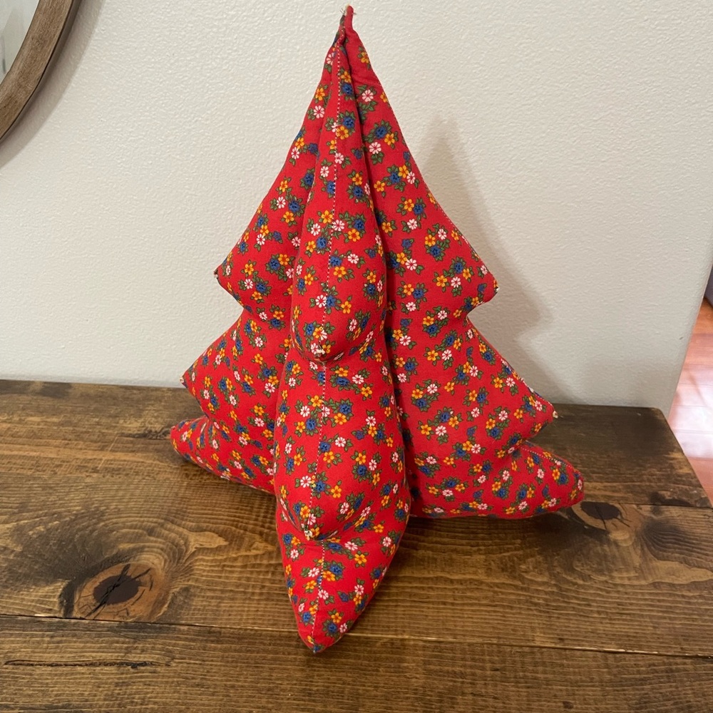 vintage fabric handmade red ditsy floral christmas tree